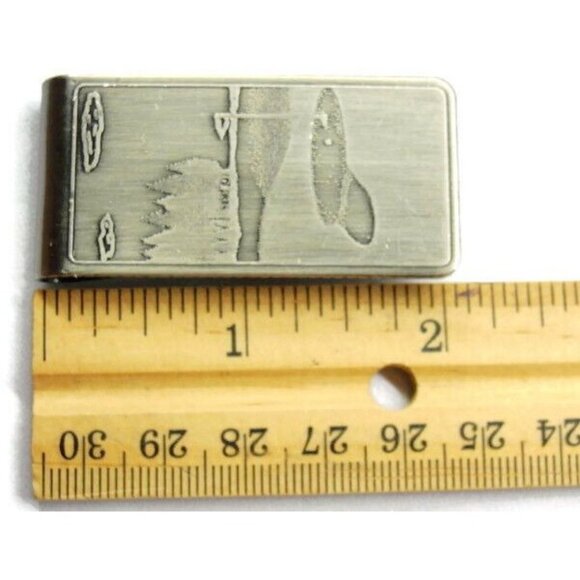 Etched Golf Course Photo Silver T Cash Holder Wallet Card ID Vintage Money Clip - Picture 2 of 5